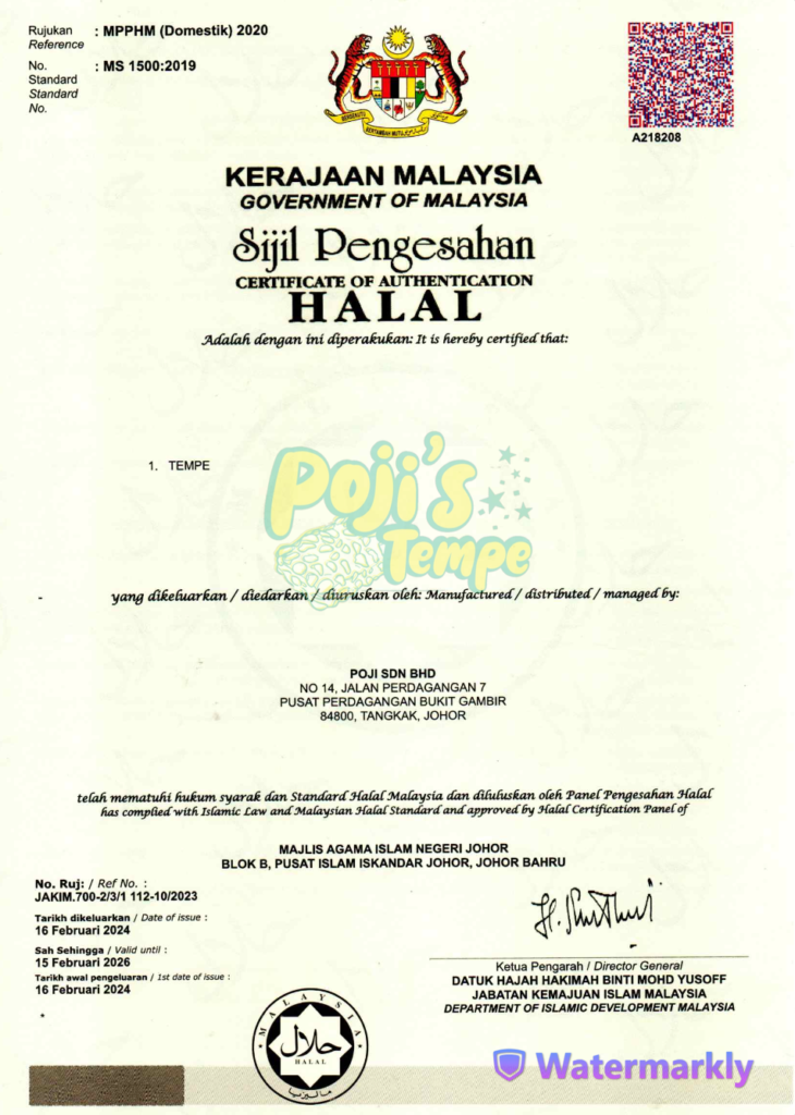Salinan Sijil Pengesahan Halal Poji’s Tempe
