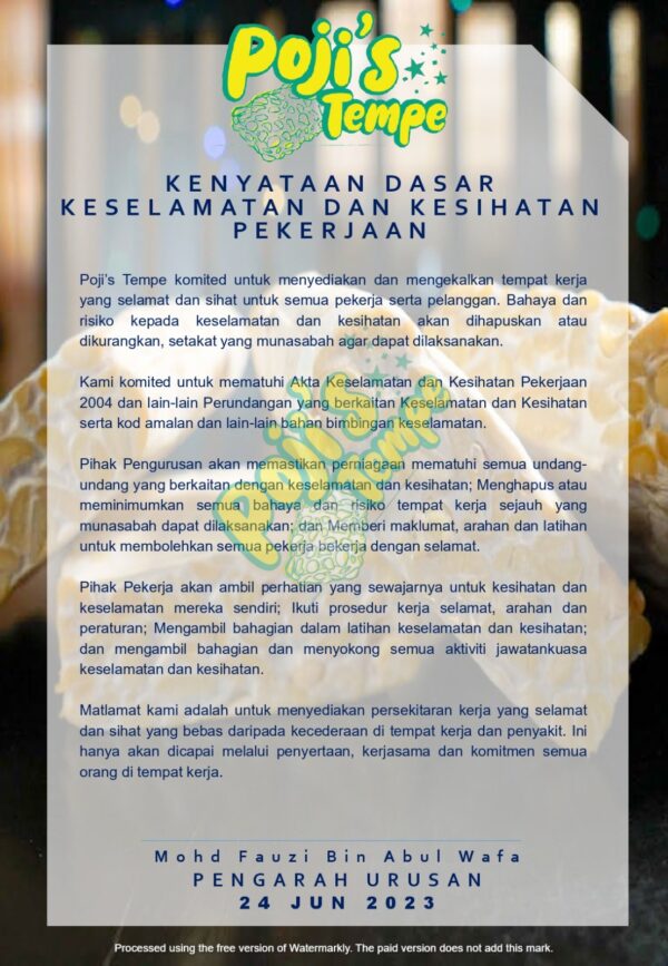 Salinan Dasar Keselamatan dan Kesihatan Pekerjaan Poji’s Tempe